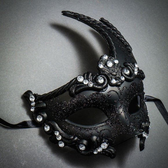 Venetian Masquerade Mask Glitter Silver Rhinestones-Black - Picture 2 of 4